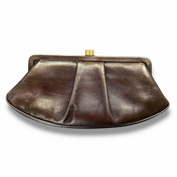 Italian Leather Clutch Bag – Gold Hardware, Quiet Luxury, Made in Italy, Brown - Picture 1 of 14
